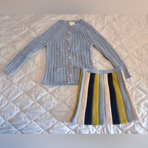 Oeuf NYC Striped Skirt and Ribbed Cardigan Set 6/7